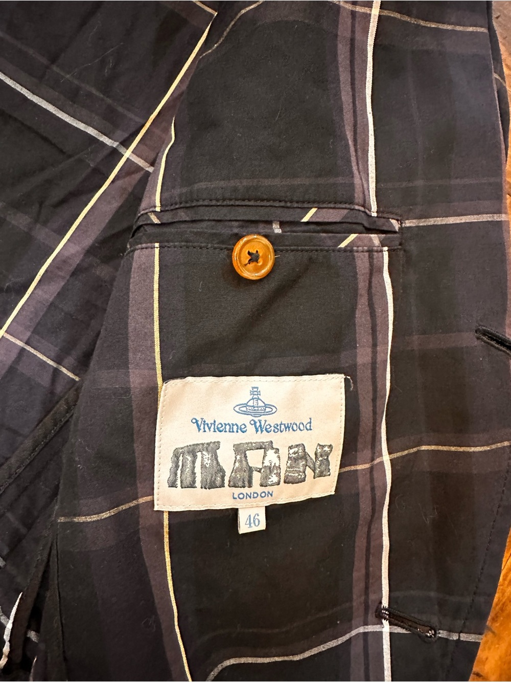 Vintage Men’s Vivienne Westwood Plaid Blazer Suit Jacket Size IT 46 US 36 Navy - Picture 4 of 10
